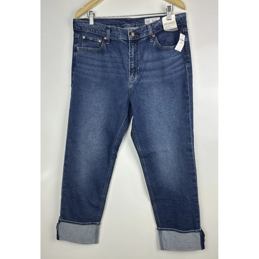 NWT Gap High Rise Cuffed '90s Slim Straight Jeans Blue Denim Plus Size 33 16 - Picture 2 of 12